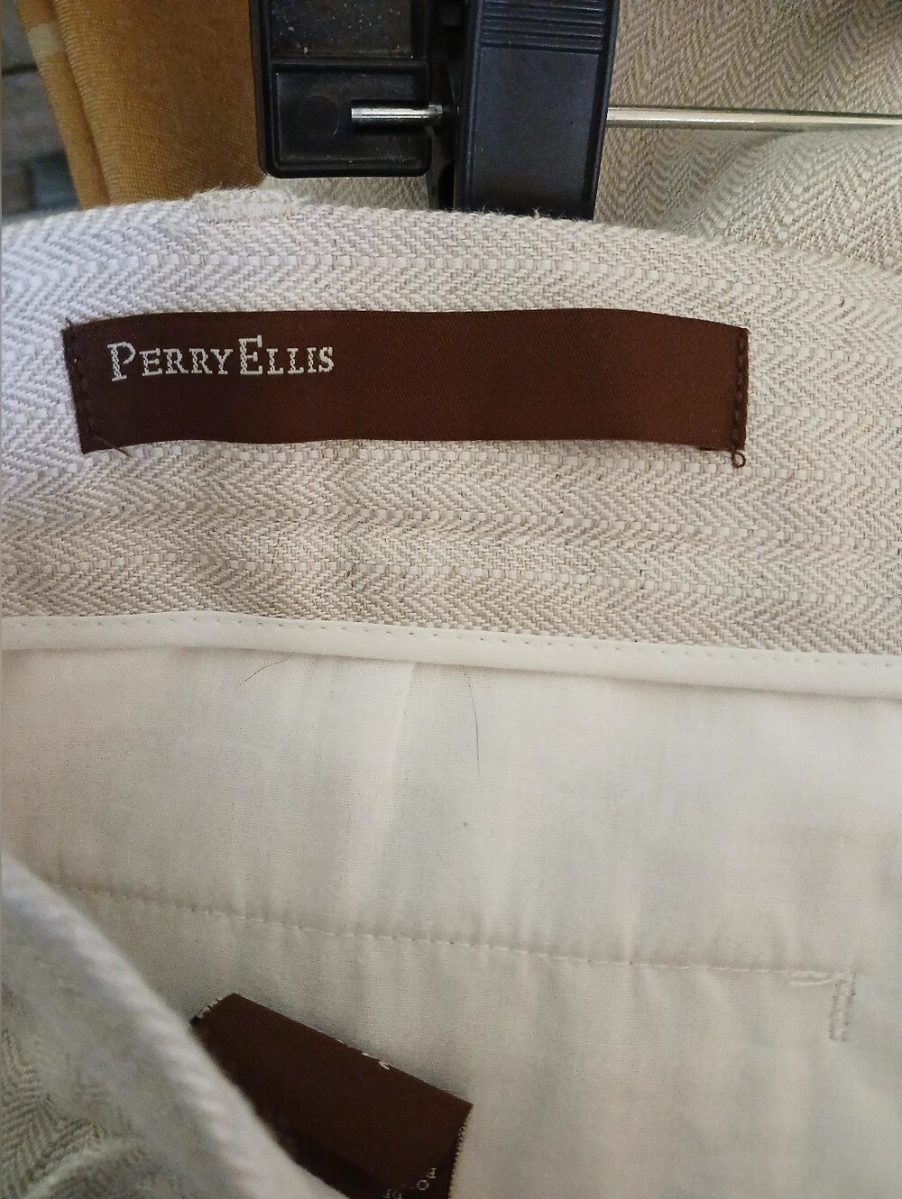 New 34x34 Perry Ellis Beige Dress Pants Tailored Flat-Front Straight Slacks - Picture 4 of 6
